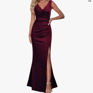 WOOSEA Women Sleeveless V Neck Split Evening Cocktail Long Dress